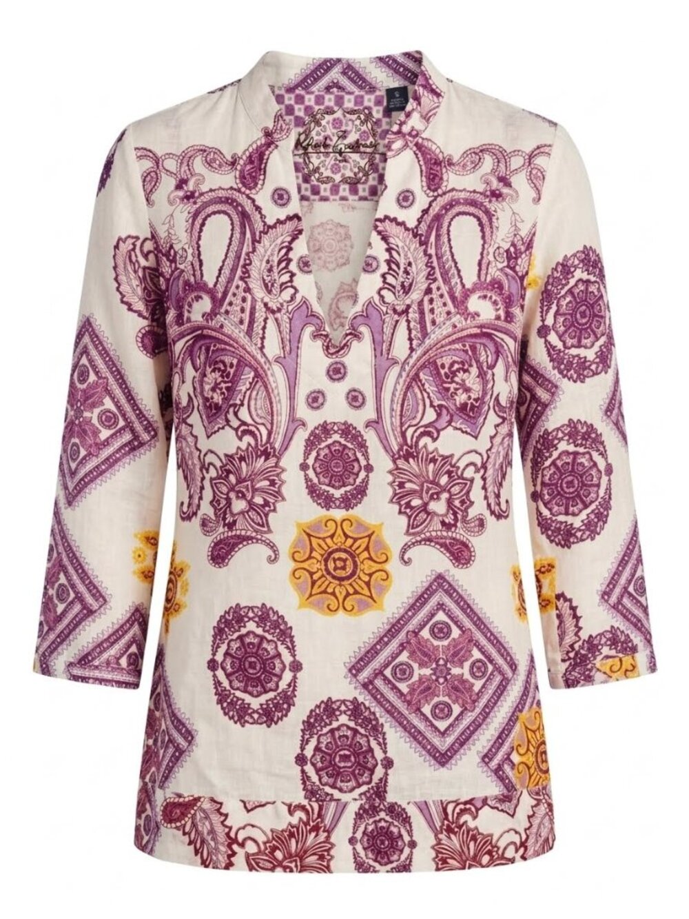 Robert Graham Mariposa Cotton Blend Paisley Floral Split V-Neck BoHo Tunic 3813
